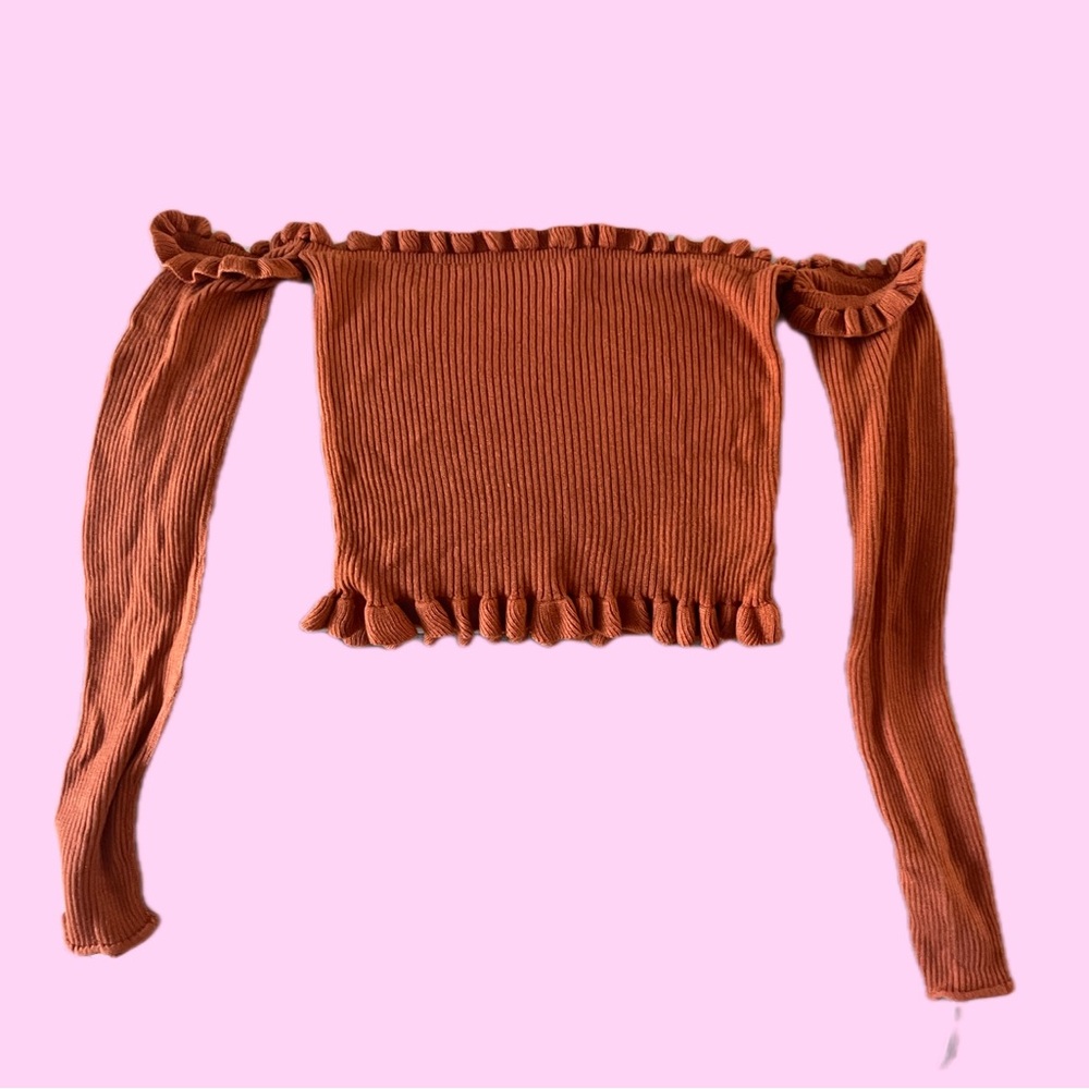ASOS Rust Orange Ribbed Off-Shoulder Top - Picture 2 of 3
